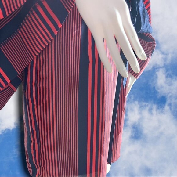 MAUDE Anthropologie Bell Sleeve Striped babydoll Mini Dress Orange & Navy Medium - Picture 9 of 15